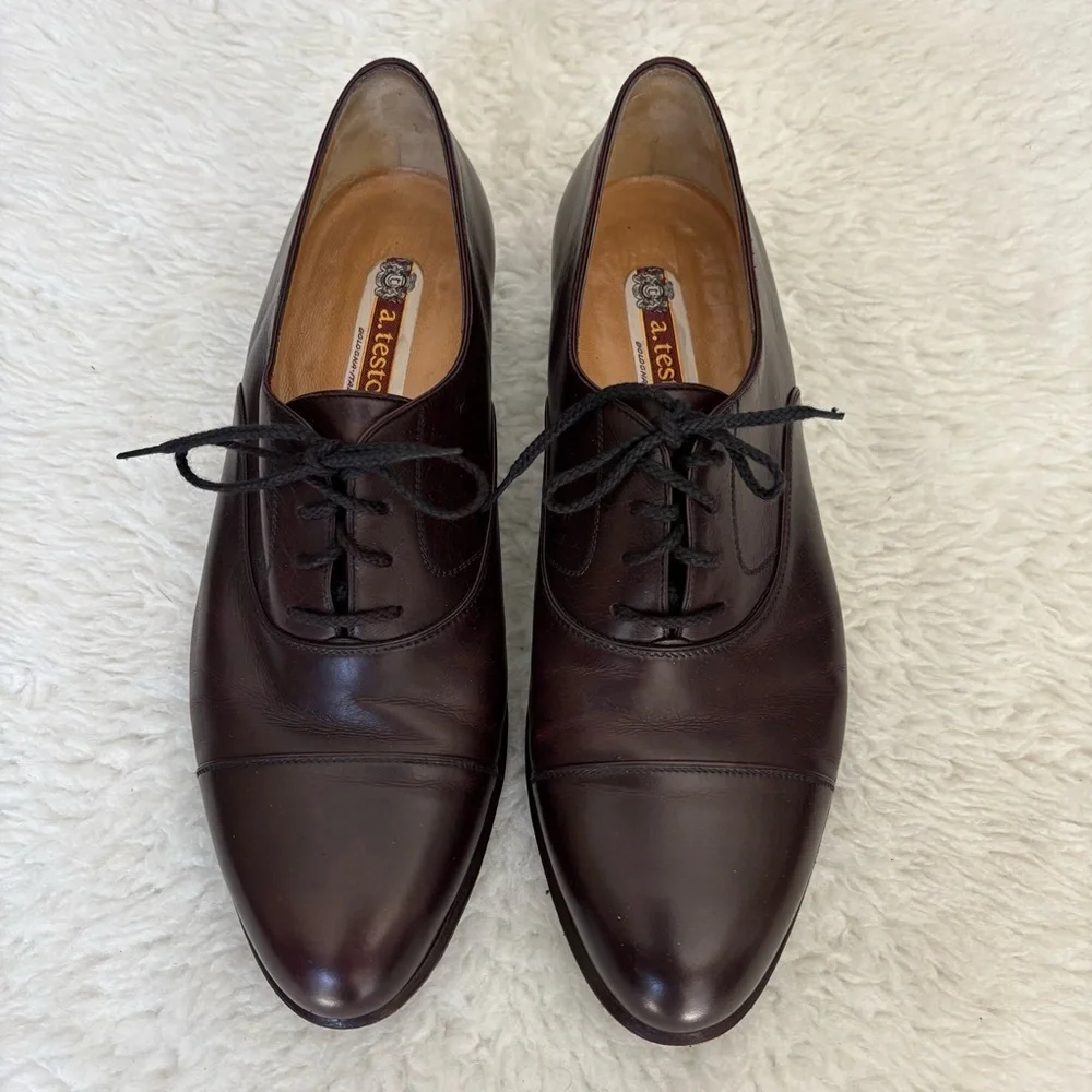 a. testoni Dark Brown Leather Men's Dress Shoes size 10 M